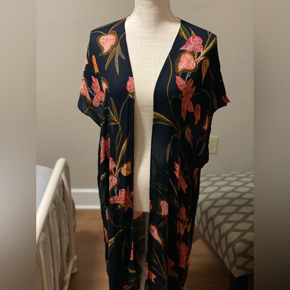 LOFT OS Black Kimono Cape Cardigan